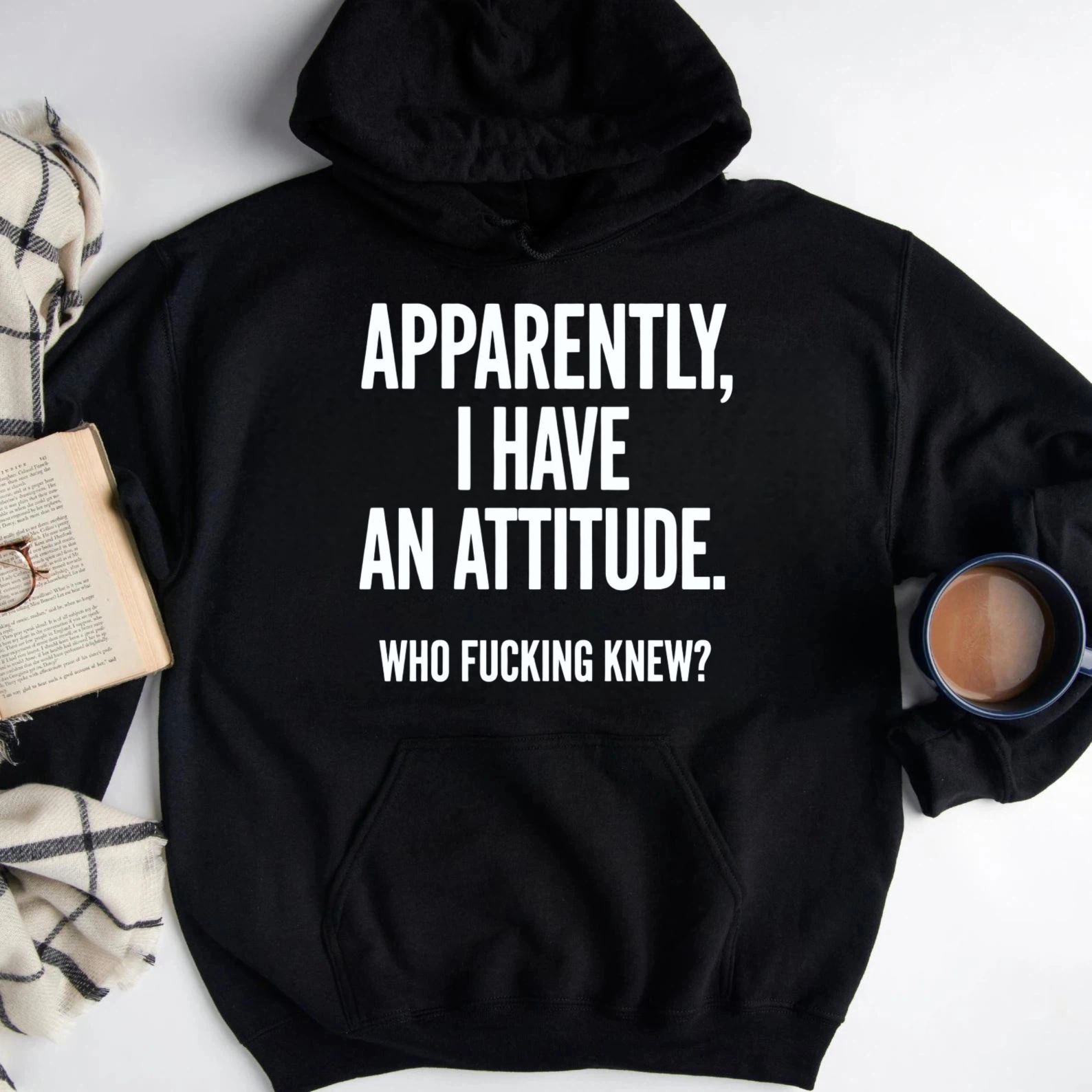TEECURENT Gildan Apparently I Have An Attitude Who Fucking Knew Hoodie Sweatshirt Black Casual Wear For Men Women Funny Sarcasm Statement Pullover Top