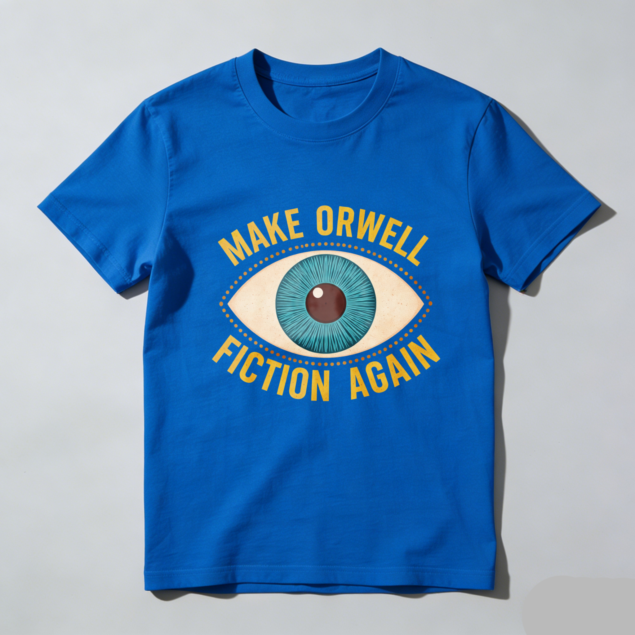 TEECURENTMake Orwell Fiction Again T Shirt With Eye Design Black Graphic Tee For Men And Women-TeeCurent