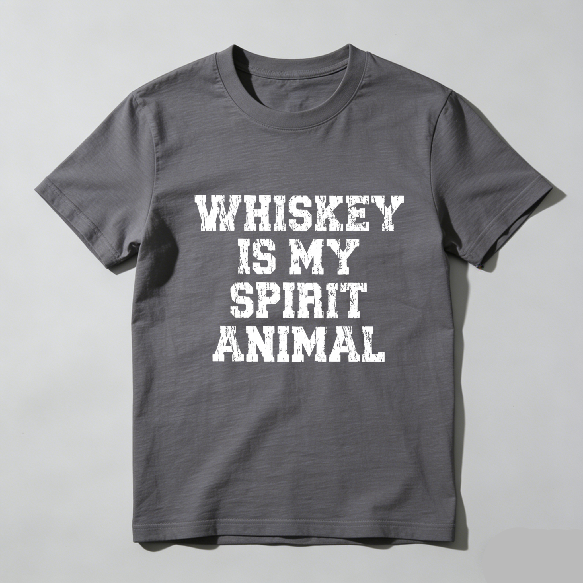 TEECURENT Whiskey Is My Spirit Animal T Shirt Funny Drinking Quote Men Women Casual Crewneck Tee Shirt