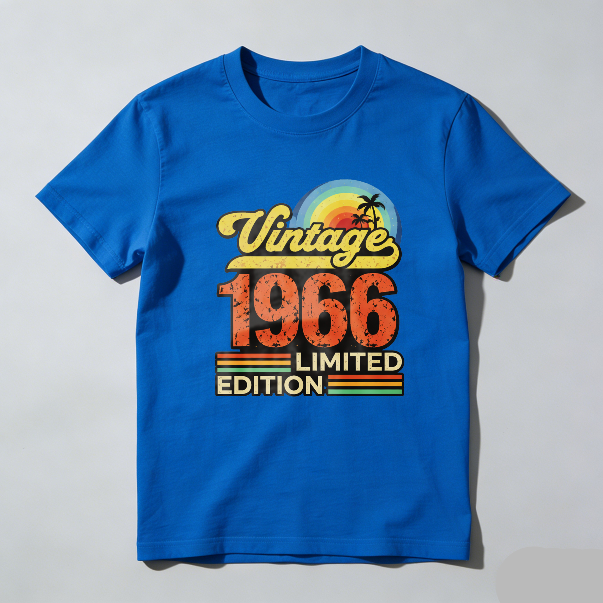 TEECURENTVintage 1966 Limited Edition T Shirt Retro Palm Tree Sunset Design Black Men Women Unisex Casual Wear-TeeCurent