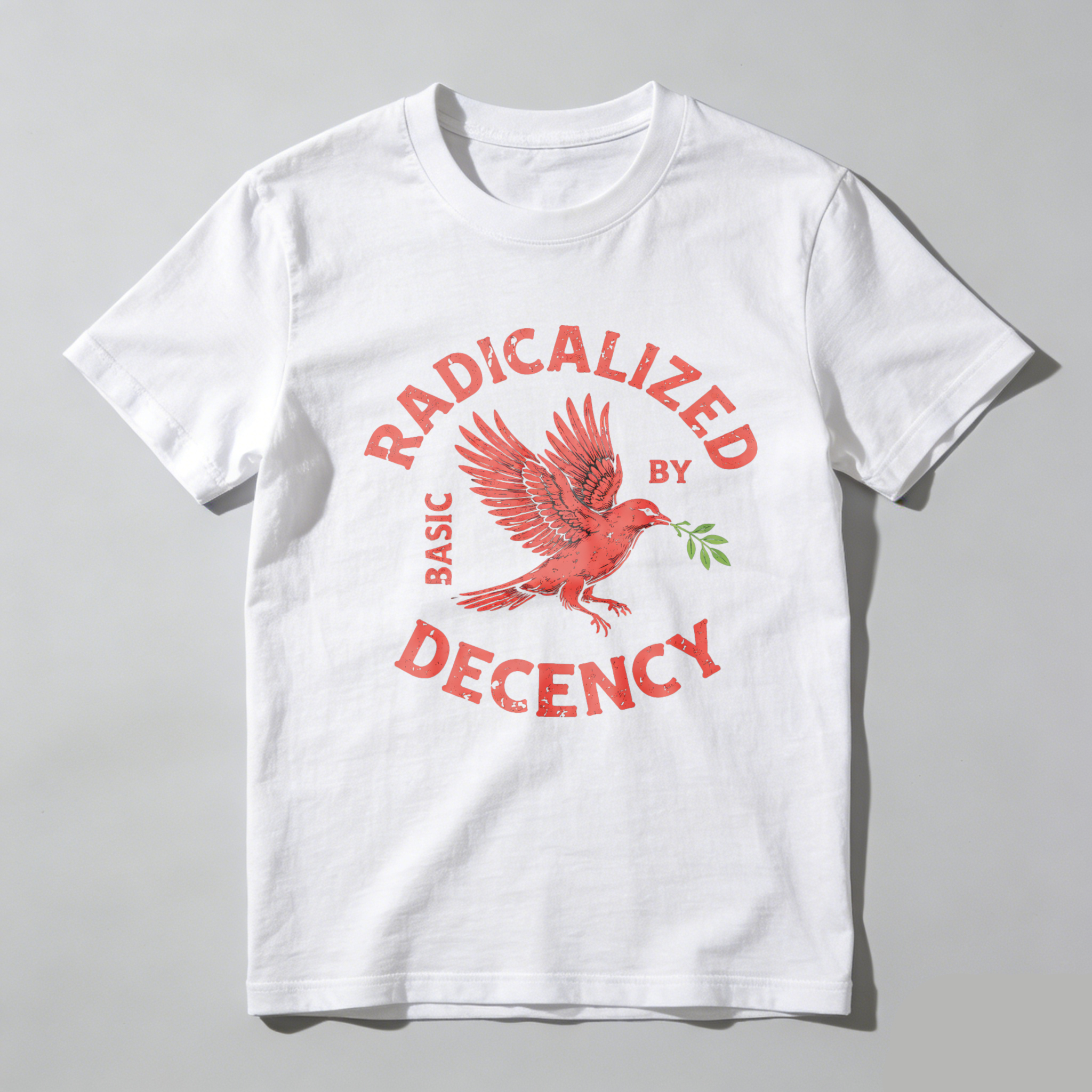 TEECURENTRadicalized By Basic Decency T Shirt With Bird And Olive Branch Design Black Men Women Unisex Apparel-TeeCurent