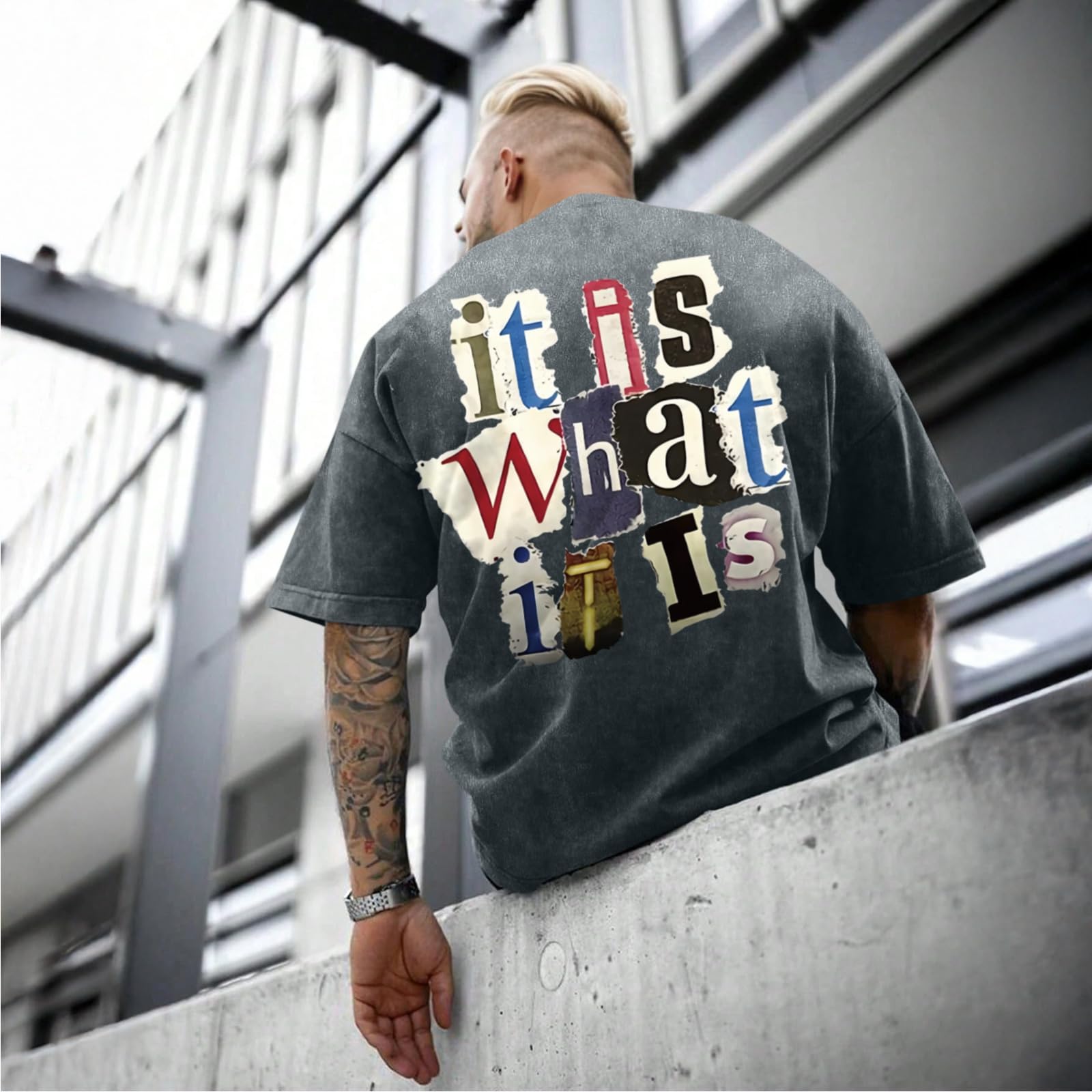 Men's Graphic Tees Funny Letter Print Vintage Oversize T Shirts Acid Wash Shirt Streetwear Rapper Casual Tee Top