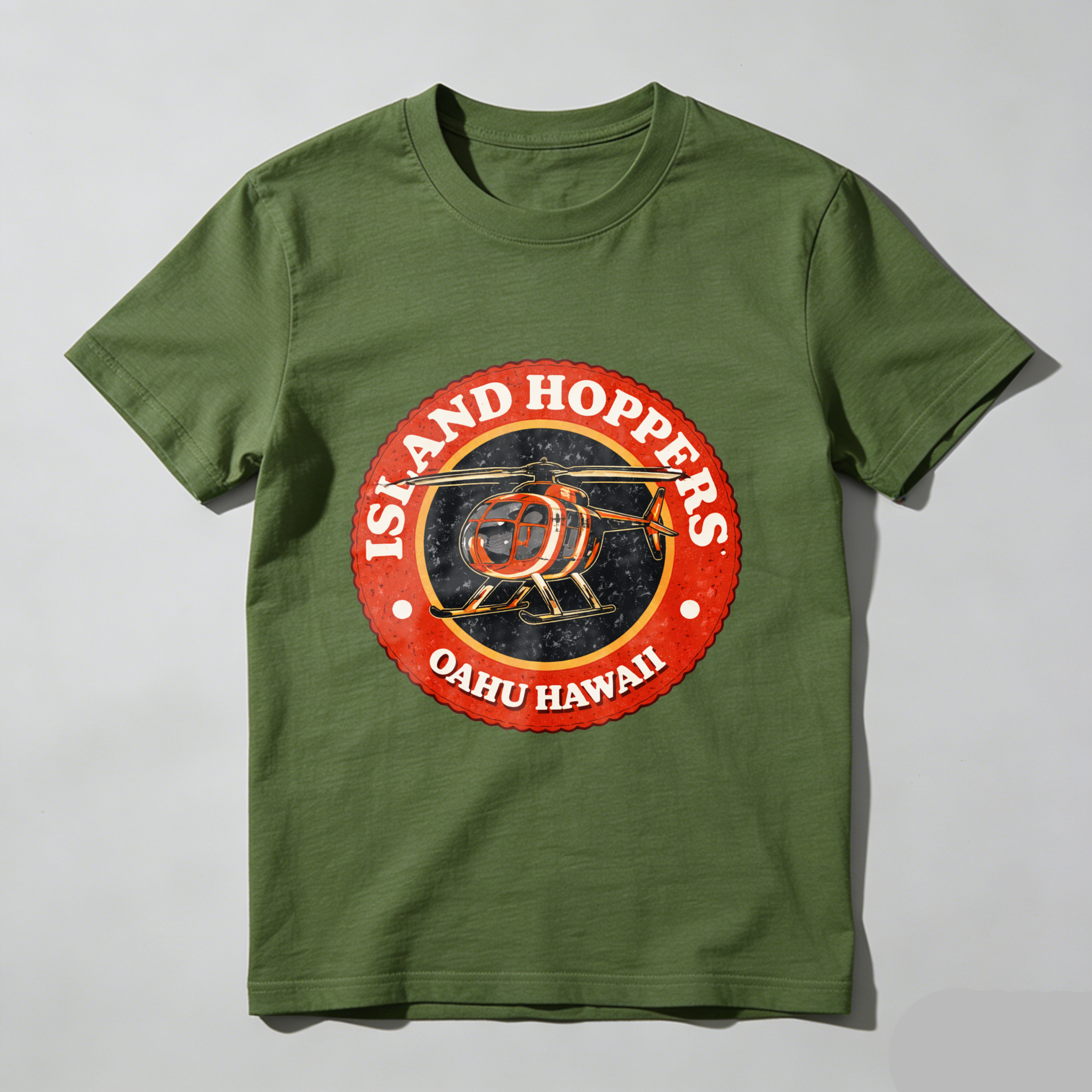 TEECURENT Island Hoppers Oahu Hawaii T-Shirt Helicopter Logo Design Black Men Women Unisex Apparel Gift Souvenir