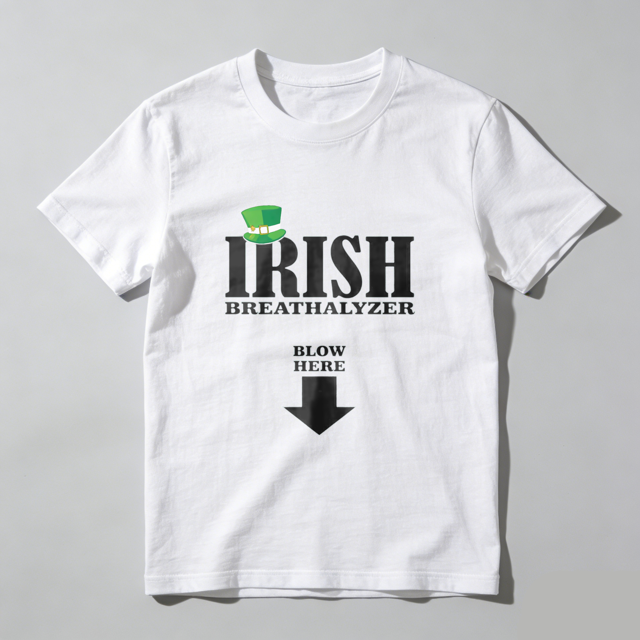 TEECURENT Irish Breathalyzer T-Shirt Blow Here St Patrick's Day Funny Shirt Men Women Unisex Casual Wear