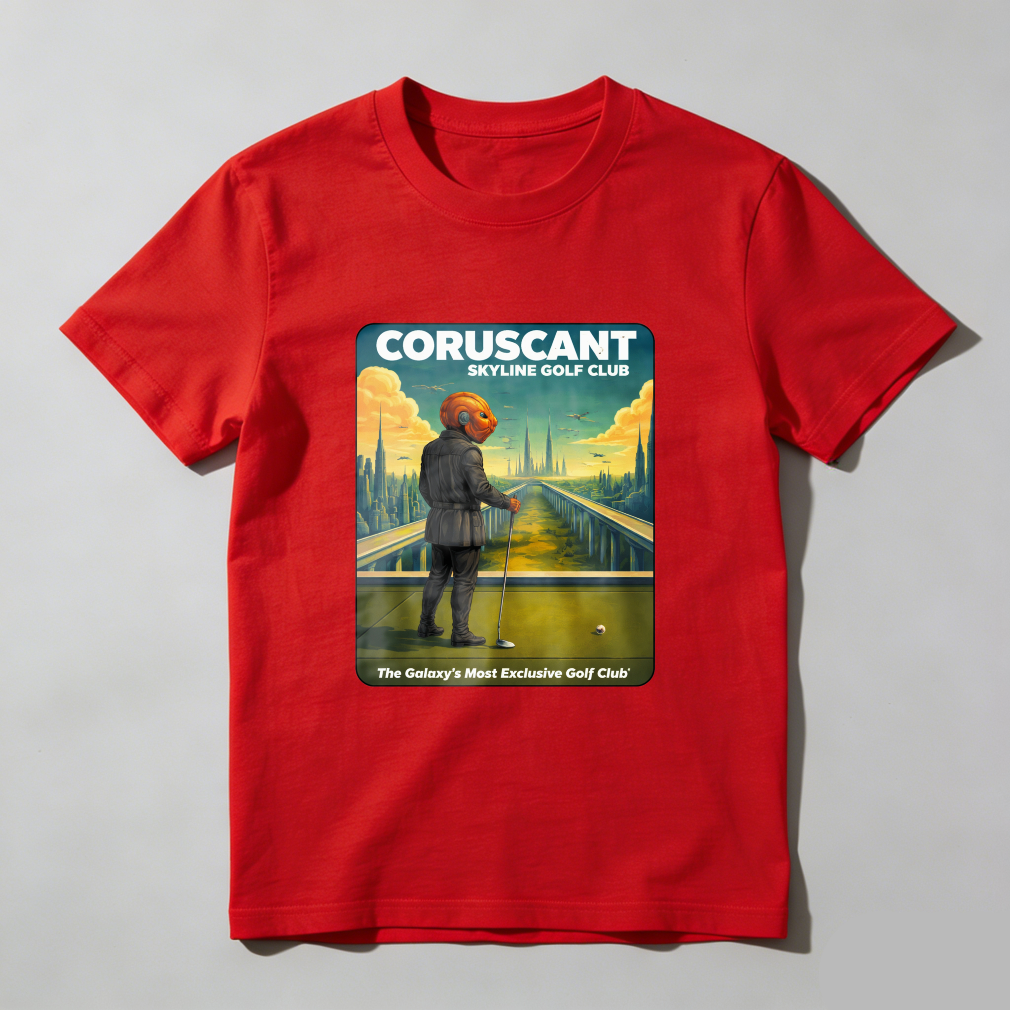 TEECURENT Coruscant Skyline Golf Club Star Wars Inspired T-Shirt Galaxy Exclusive Golf Course Design Black Men's Shirt