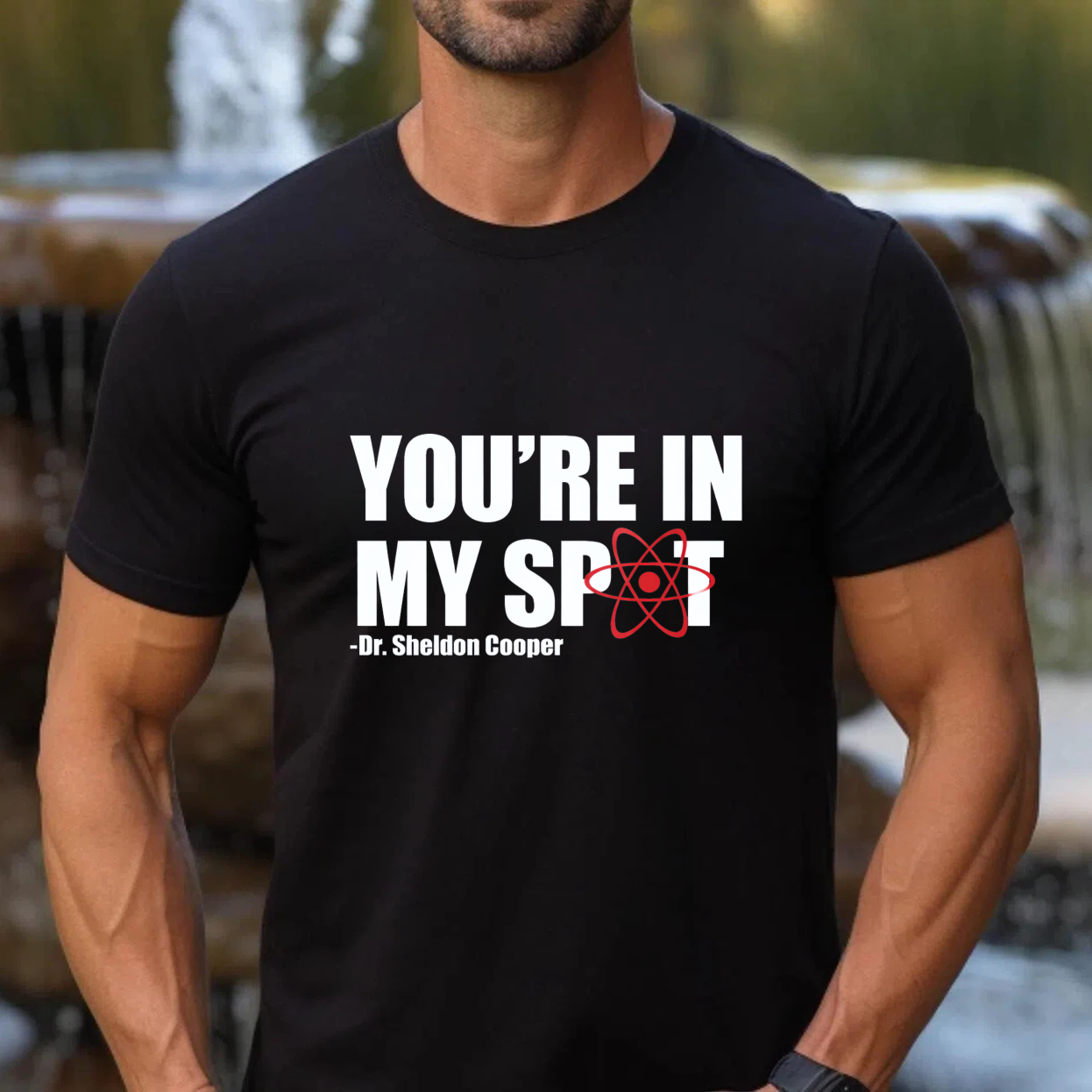 TEECURENT Youre In My Spot Dr Sheldon Cooper T Shirt Big Bang Theory Quote Physics Atom Design Black Men Women Unisex Casual Tee