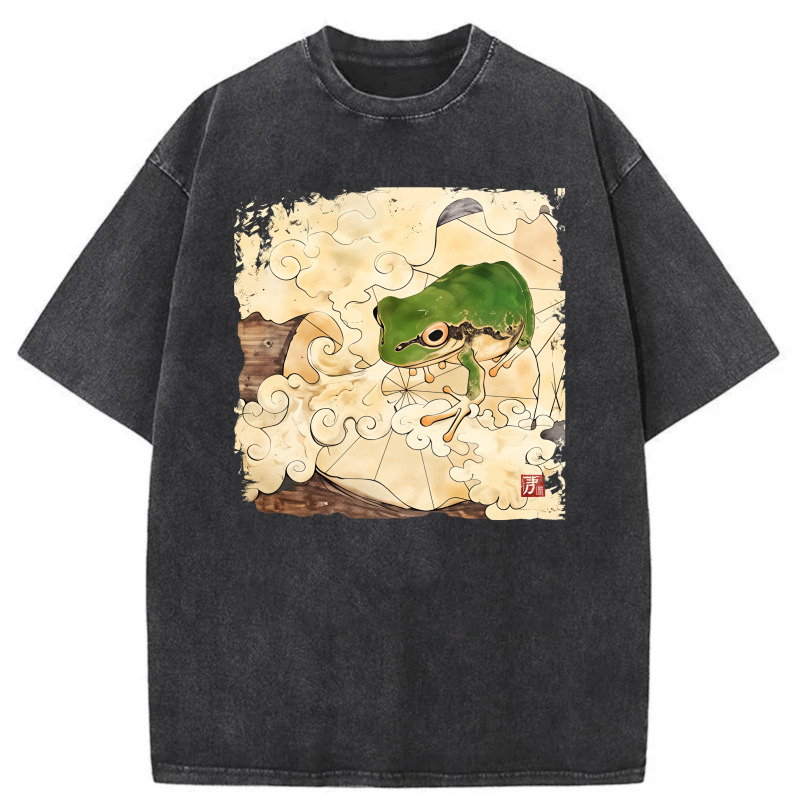 Frog On Clouds With Traditional Art Style tshirt 100% cotton