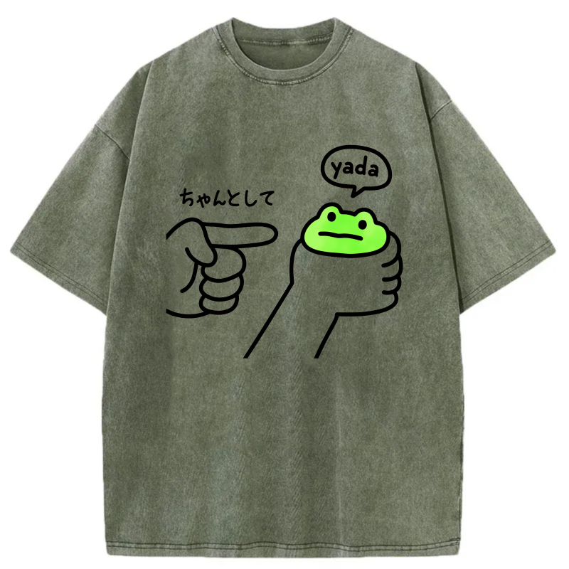 Frog Holding Cup With Yada Speech Bubble tshirt 100% cotton