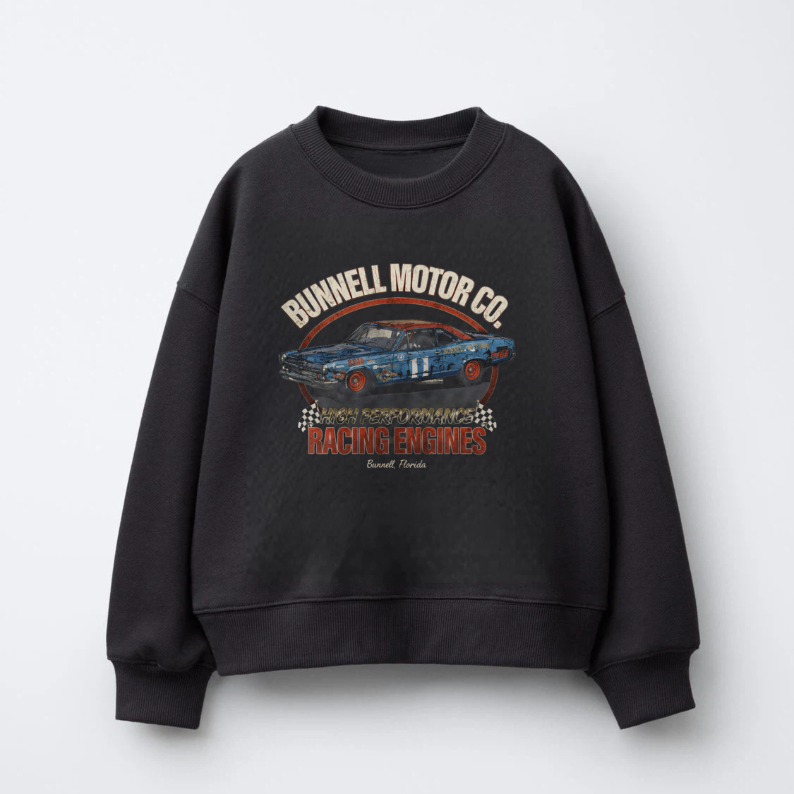 TEECURENT Bunnell Motor Co Racing Engines Sweatshirt Classic Car Design Unisex Crewneck Pullover Black