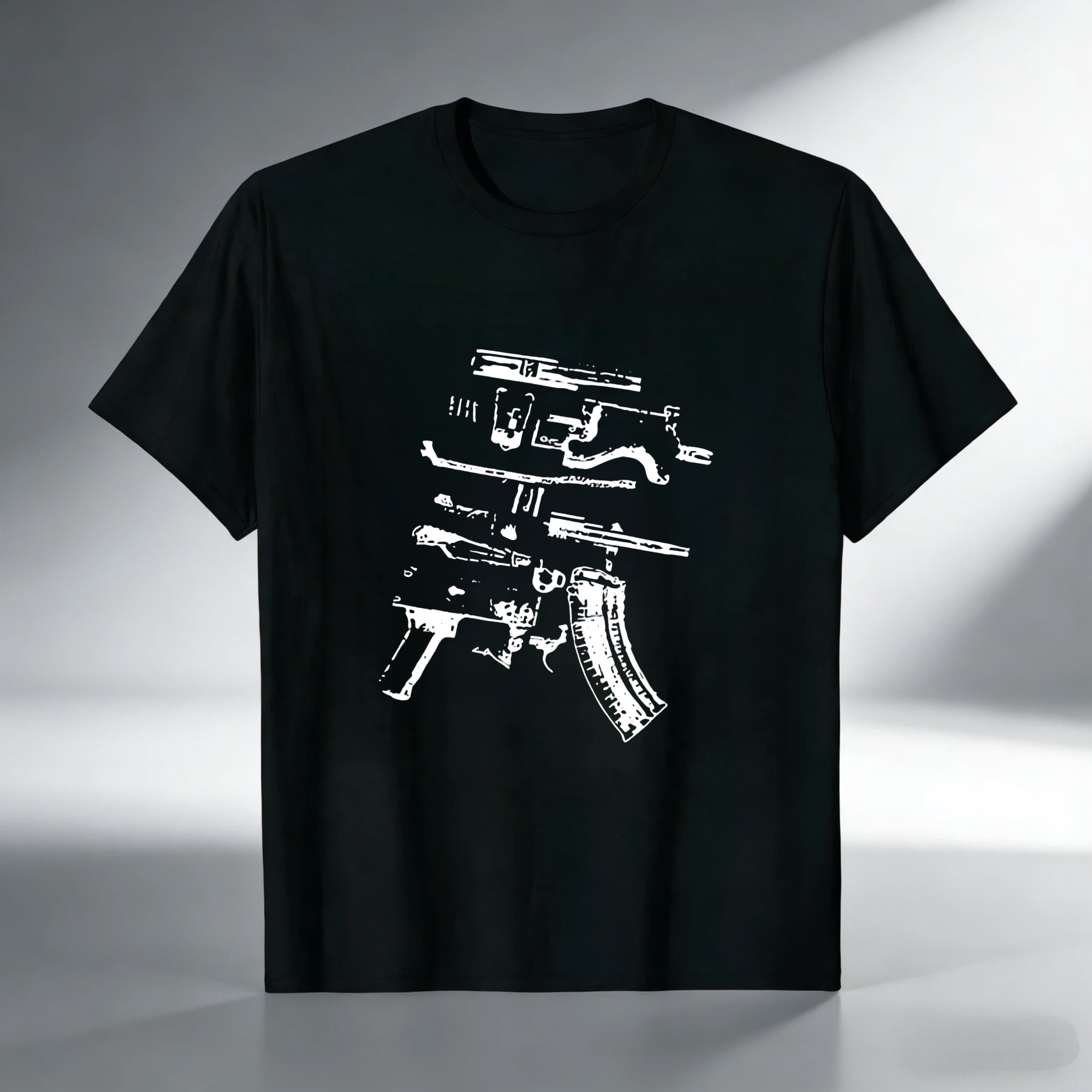 TEECURENT T-SHIRT  Gun Parts Exploded Diagram White Print