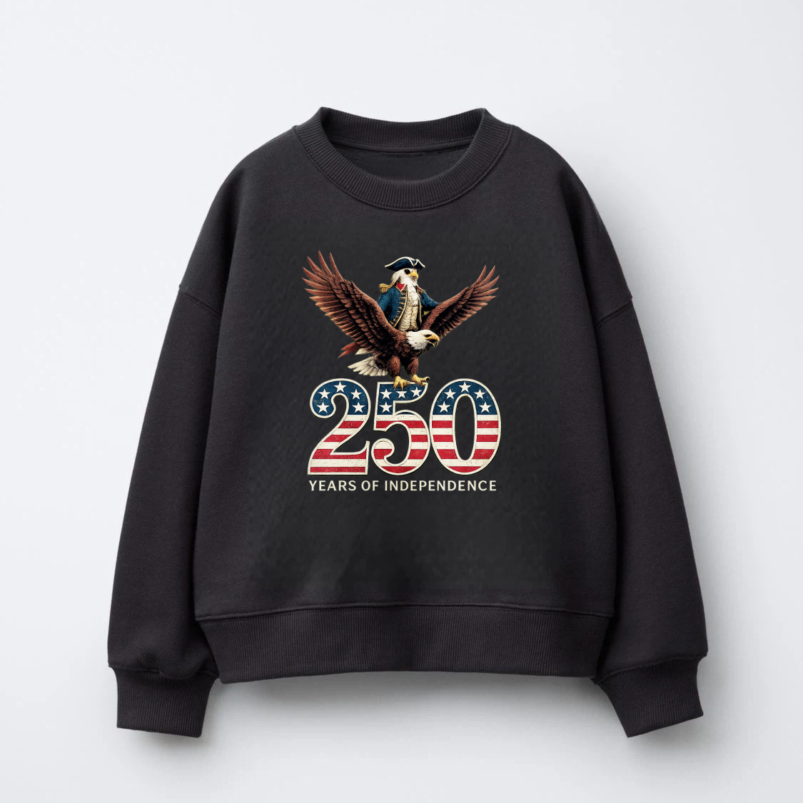250 Years Of Independence American Eagle Patriotic Sweatshirt Black Crewneck Pullover For Men Women Unisex Casual Top