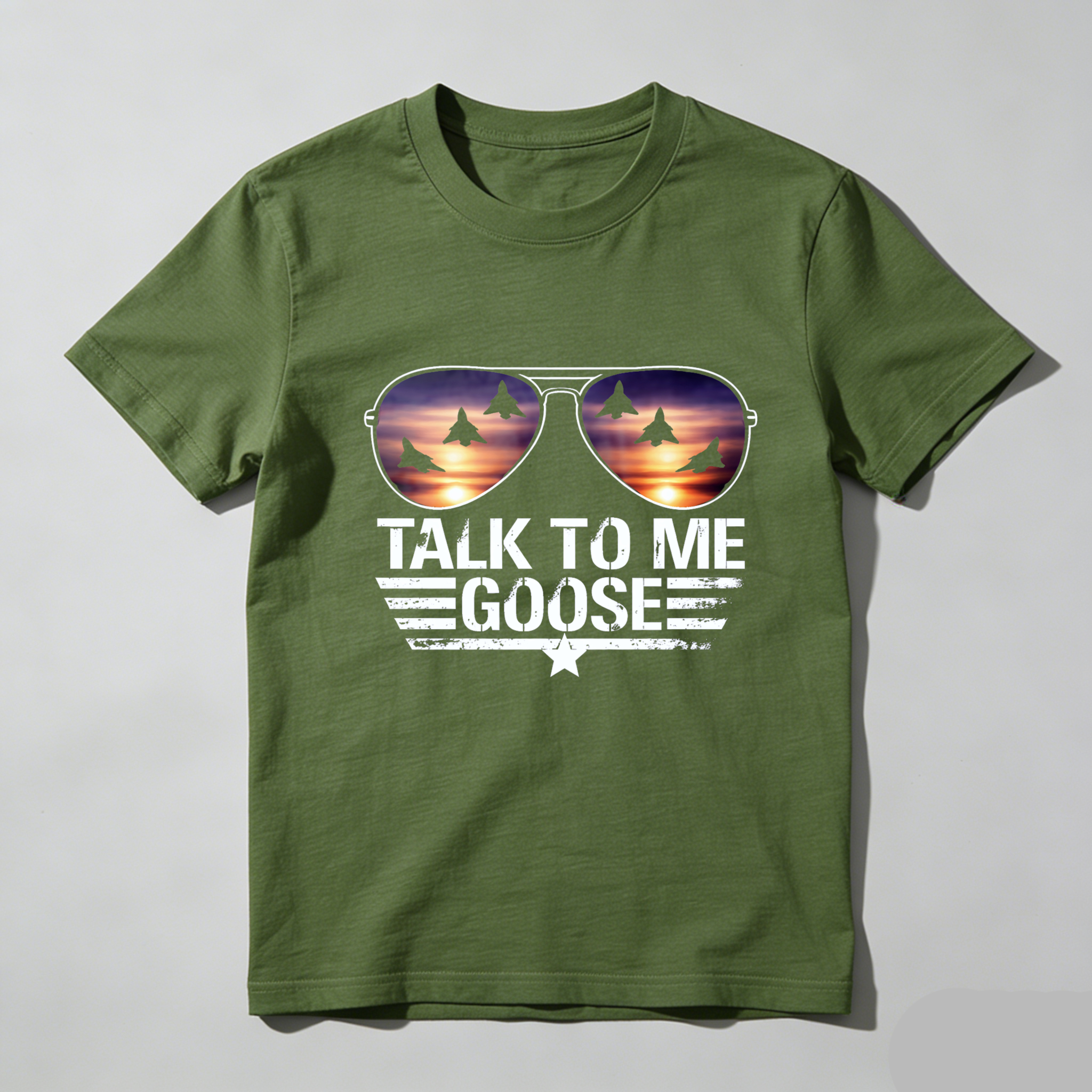 TEECURENTTalk To Me Goose Aviator Sunglasses T-Shirt With Fighter Jets Sunset Design Black Men Women Top-TeeCurent
