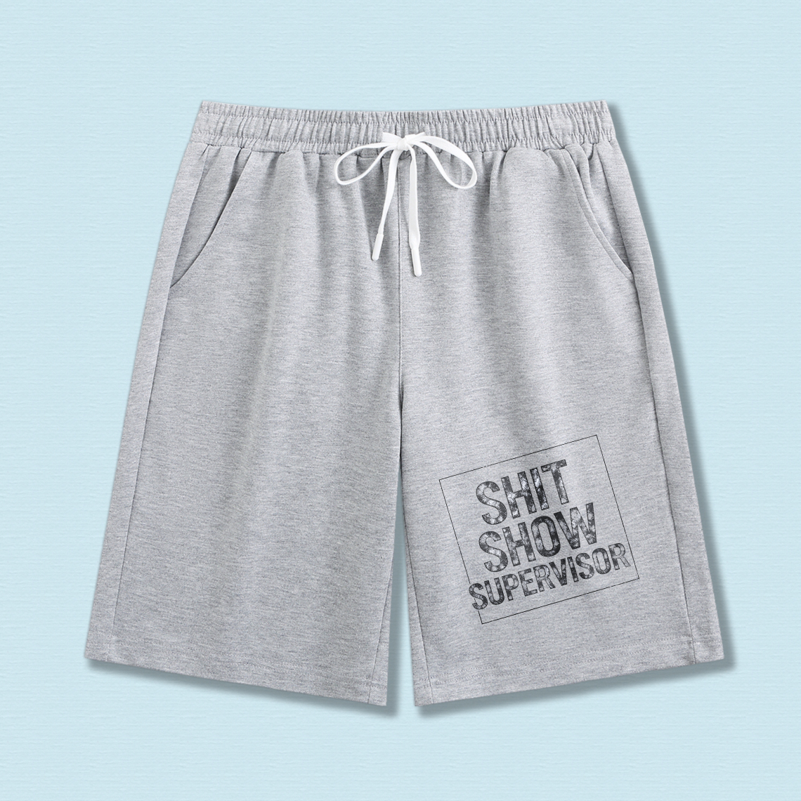 TEECURENT Shit Show Supervisor Mens Shorts Black Cotton Drawstring Athletic Shorts For Men Casual Workout Shorts With Humor Design