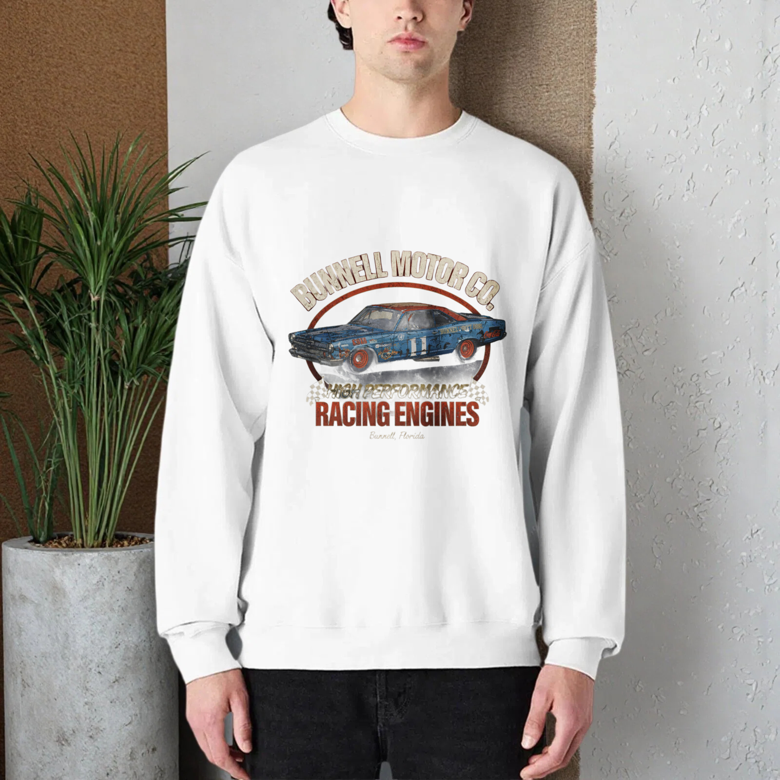 TEECURENT Bunnell Motor Co Racing Engines Sweatshirt Classic Car Design Unisex Crewneck Pullover Black