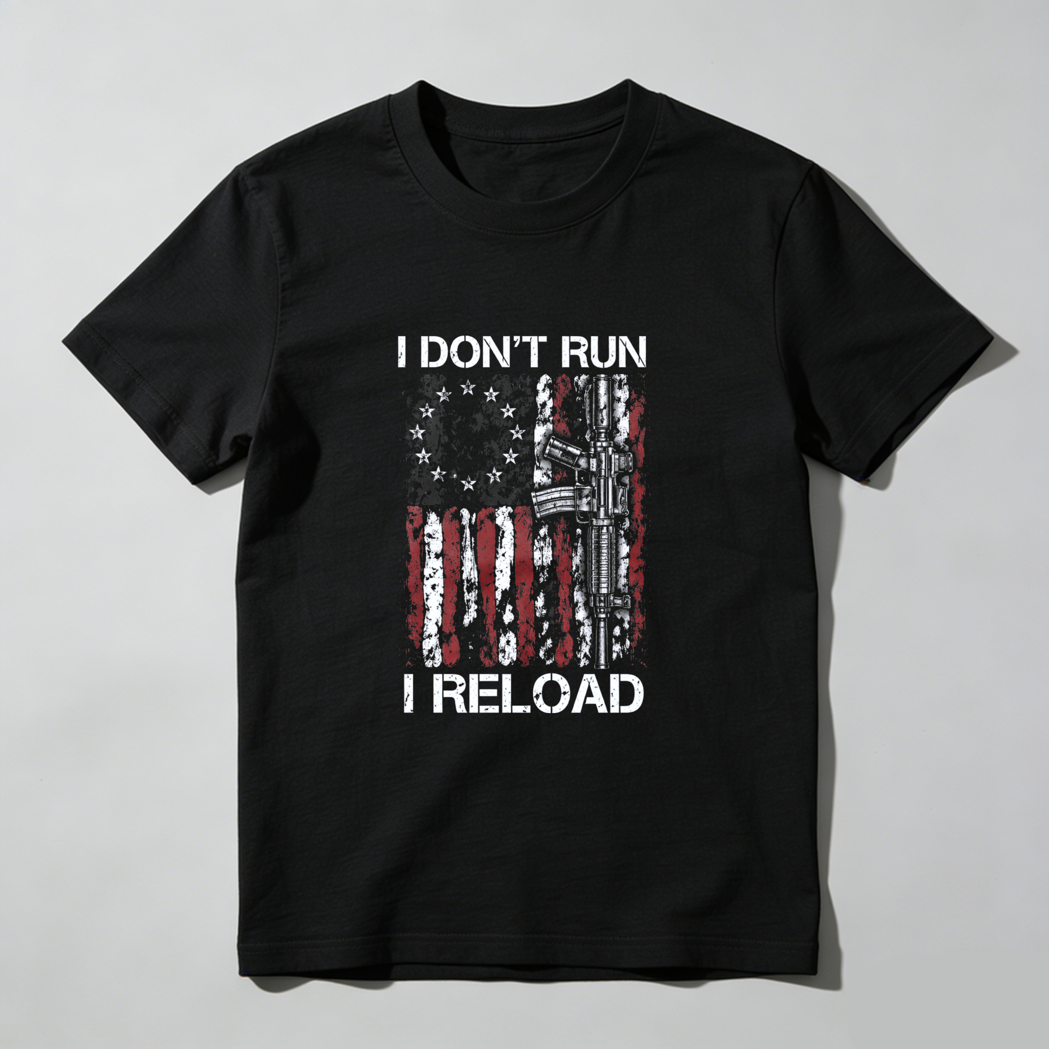 TEECURENT I Dont Run I Reload American Flag Gun T Shirt