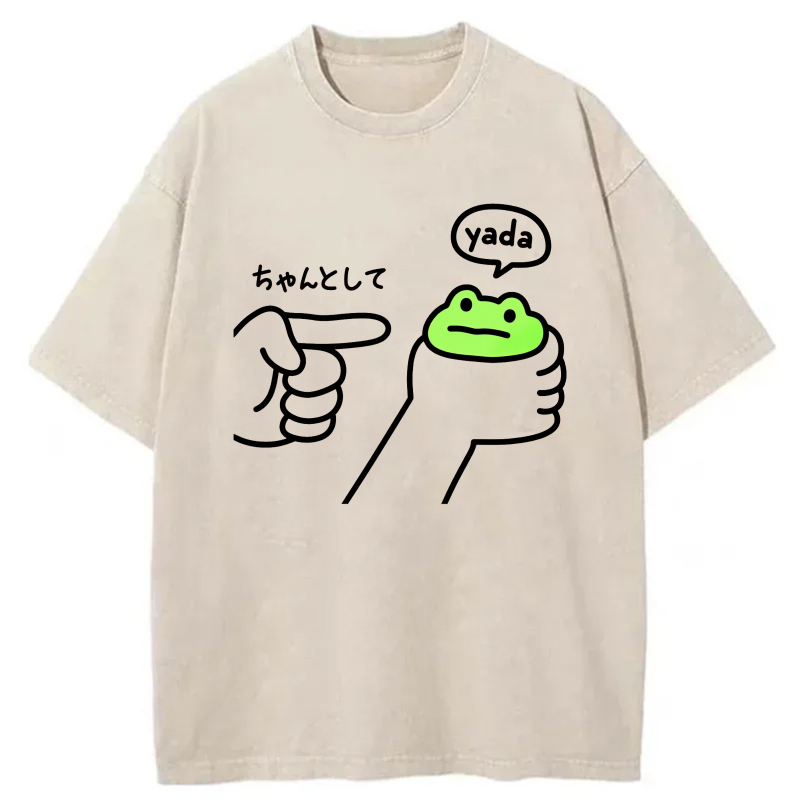 Frog Holding Cup With Yada Speech Bubble tshirt 100% cotton