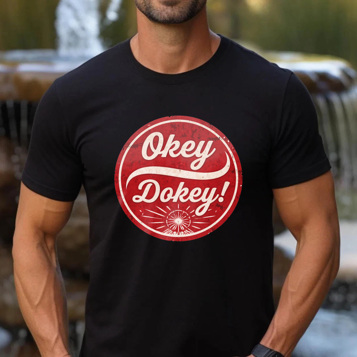 TEECURENTOkey Dokey Vintage Style Red Circle Graphic Black T-Shirt For Men And Women Casual Wear Unisex Fashion Top-TeeCurent