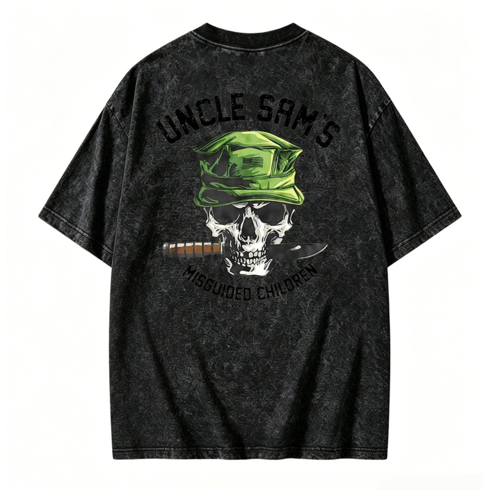 Uncle Sam S Misguided Children Skull With Knife And Green Hat Graphic Washed T-shirt