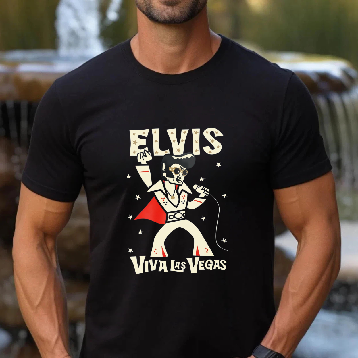Casual Style, Men's T-Shirt,Viva Las Vegas Graphic, Summer Wear, Gift For Music Lovers