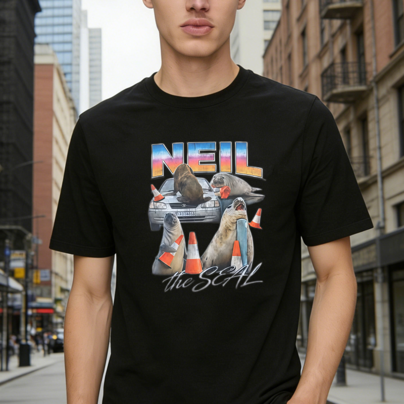 Neil The Seal Funny Sea Lion Car Traffic Cones Retro Vintage Graphic T-shirt