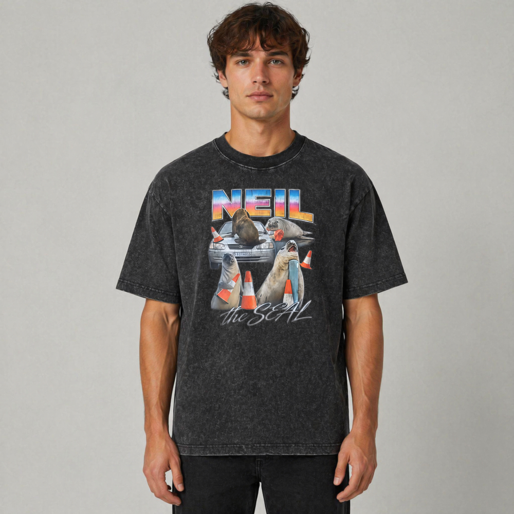 Neil The Seal Funny Sea Lion Car Traffic Cones Vintage Washed T-shirt