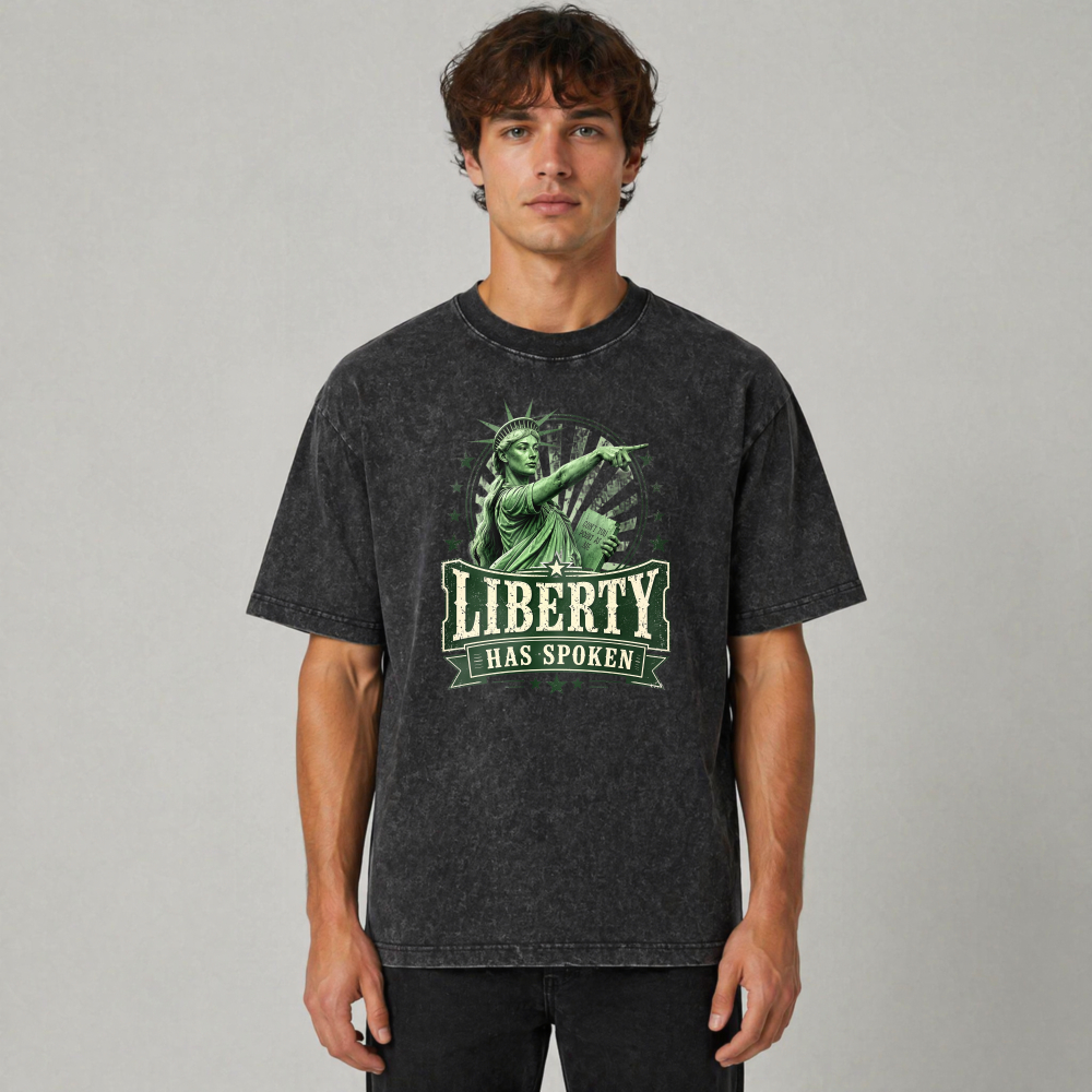 Liberty Has Spoken Statue Of Liberty Pointing Graphic Washed T-shirt