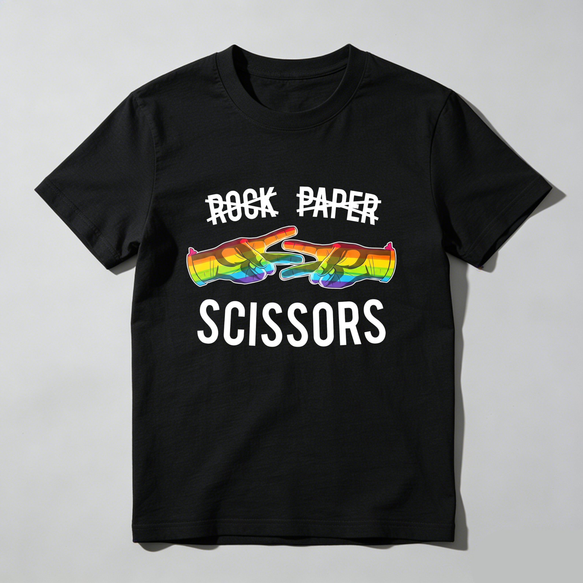 Casual, Men's T-Shirt, Rock Paper Scissors Rainbow Design, Everyday Wear, Gift For Friends