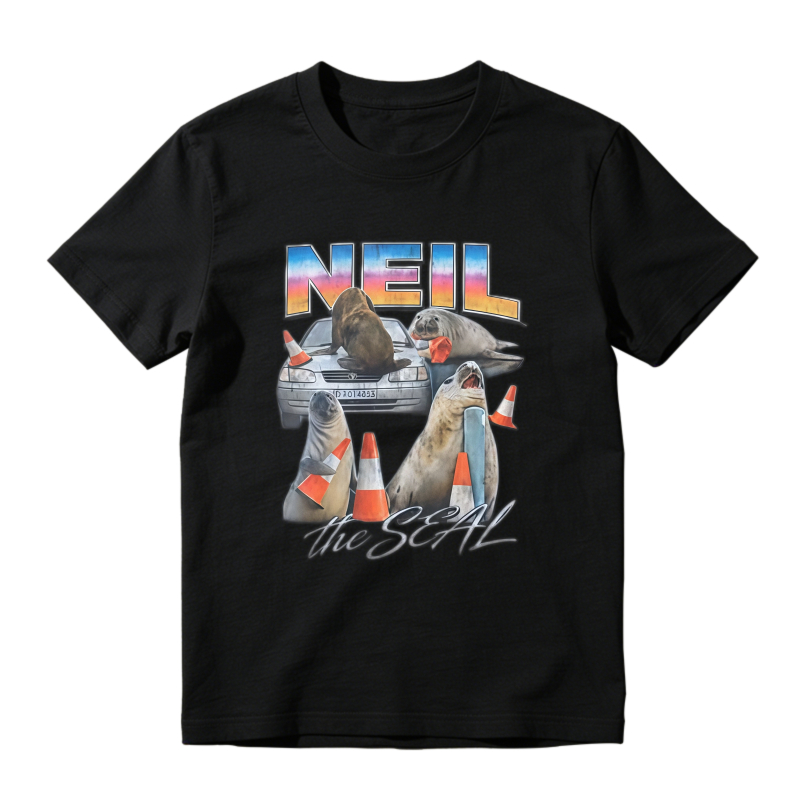 Neil The Seal Funny Sea Lion Car Traffic Cones Retro Vintage Graphic T-shirt
