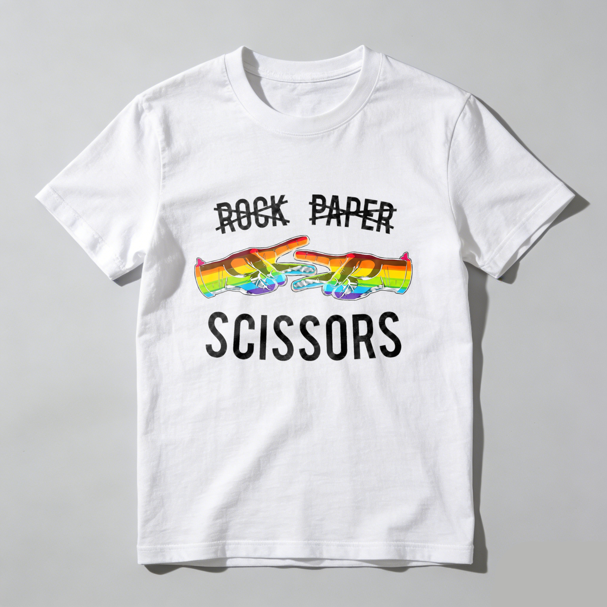 Casual, Men's T-Shirt, Rock Paper Scissors Rainbow Design, Everyday Wear, Gift For Friends