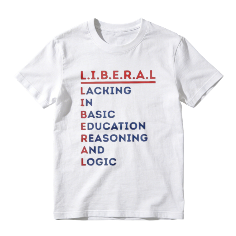 Men's L.I.B.E.R.A.L. Acrostic Graphic Print Cotton Short-Sleeve T-Shirt, Political Satire Casual Streetwear Round Neck Menswear Top