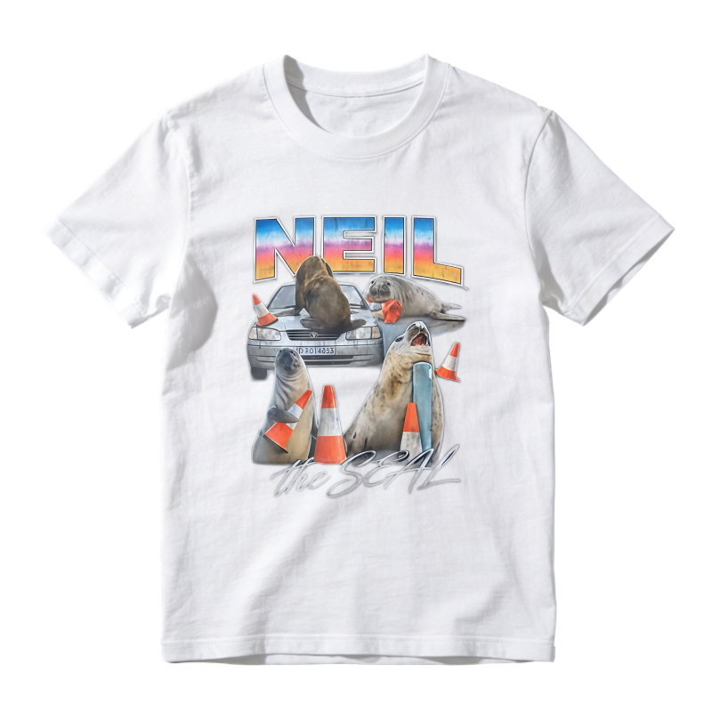 Neil The Seal Funny Sea Lion Car Traffic Cones Retro Vintage Graphic T-shirt