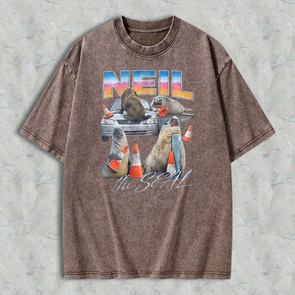 Neil The Seal Funny Sea Lion Car Traffic Cones Vintage Washed T-shirt