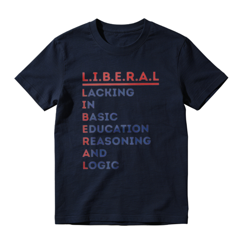 Men's L.I.B.E.R.A.L. Acrostic Graphic Print Cotton Short-Sleeve T-Shirt, Political Satire Casual Streetwear Round Neck Menswear Top