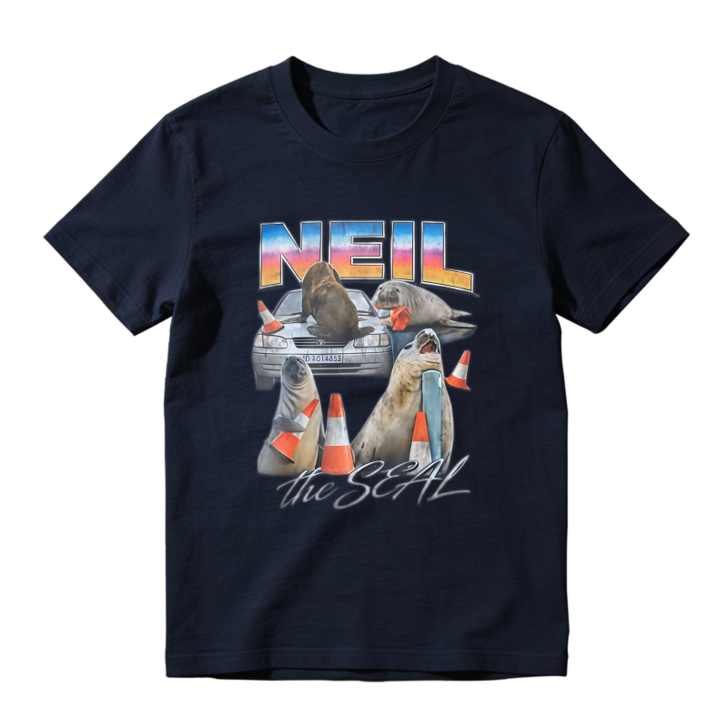 Neil The Seal Funny Sea Lion Car Traffic Cones Retro Vintage Graphic T-shirt