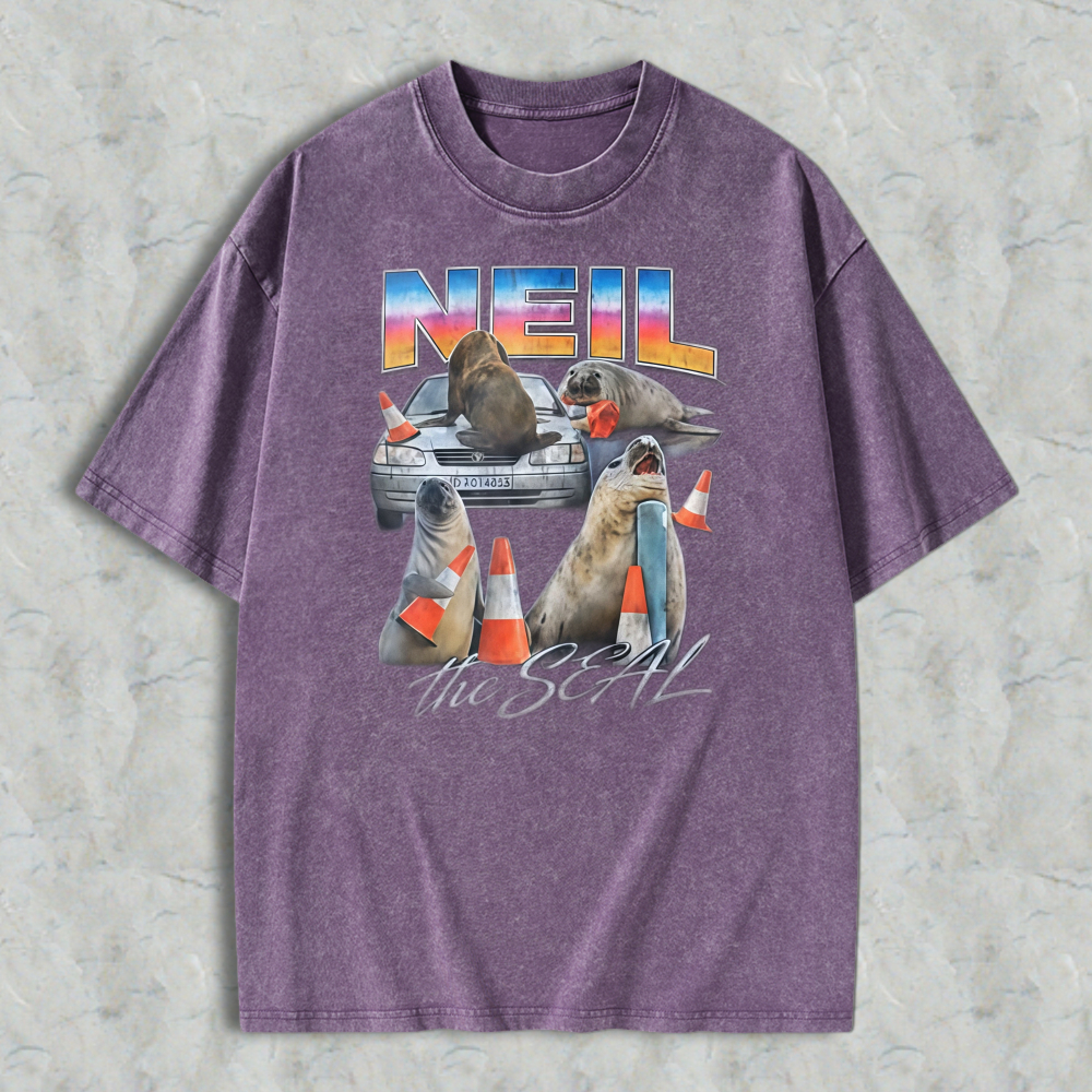 Neil The Seal Funny Sea Lion Car Traffic Cones Vintage Washed T-shirt