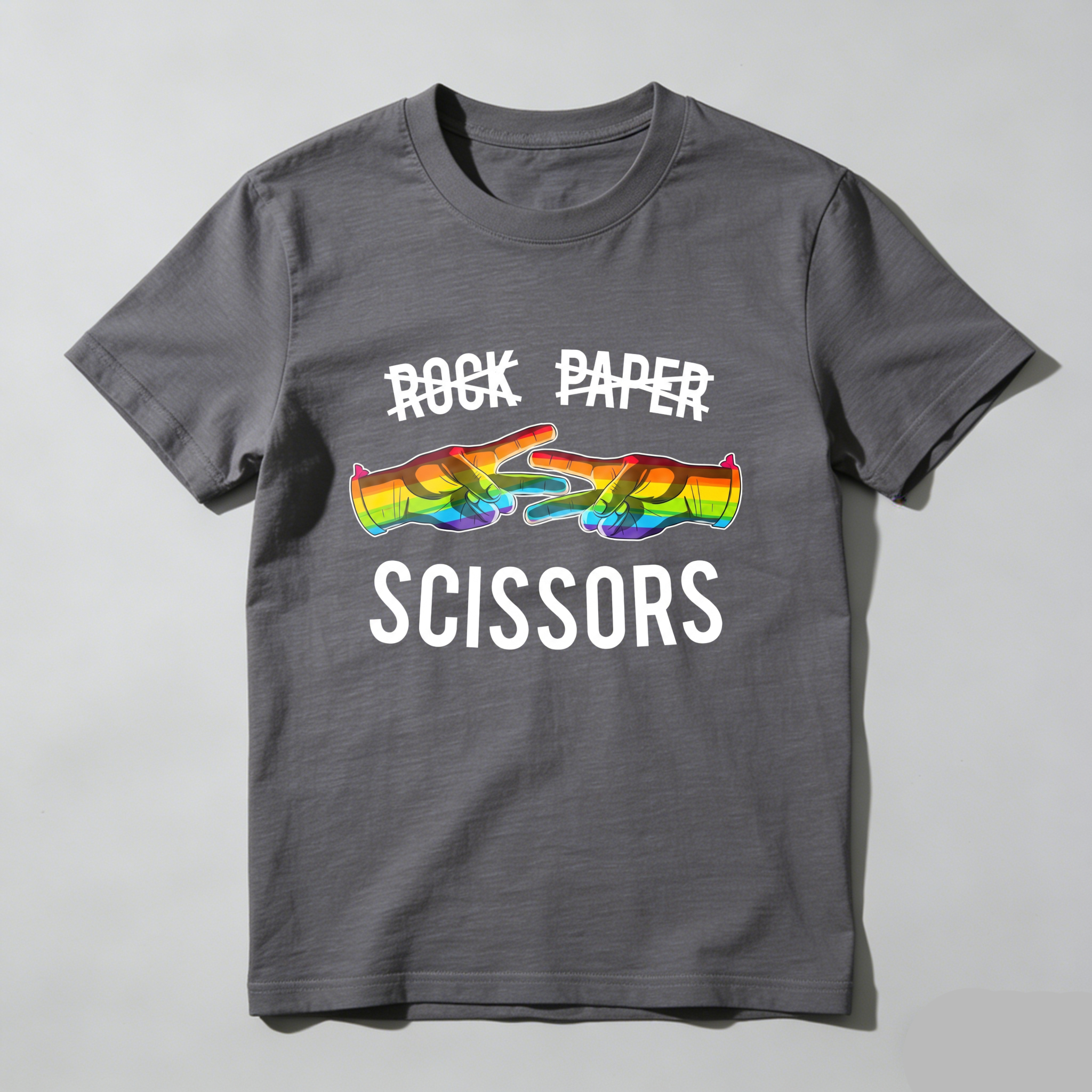 Casual, Men's T-Shirt, Rock Paper Scissors Rainbow Design, Everyday Wear, Gift For Friends