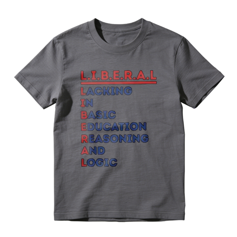 Men's L.I.B.E.R.A.L. Acrostic Graphic Print Cotton Short-Sleeve T-Shirt, Political Satire Casual Streetwear Round Neck Menswear Top