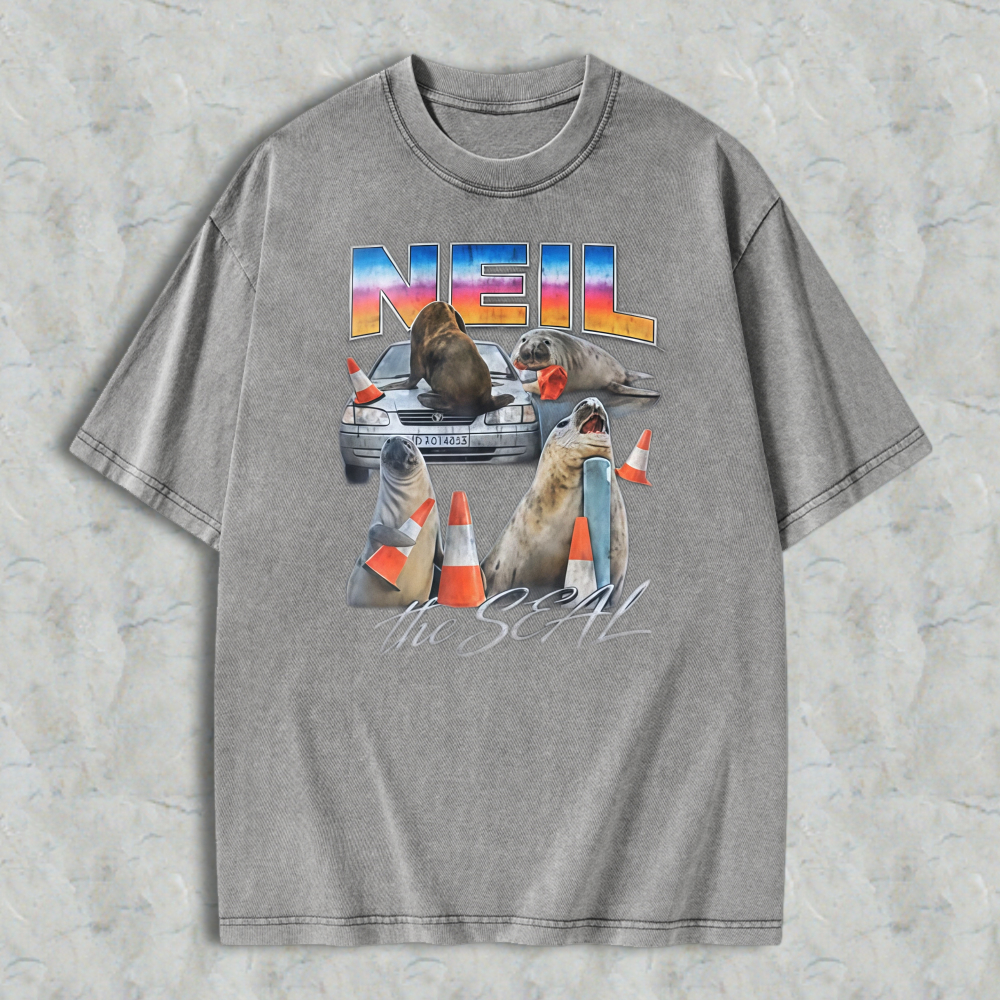 Neil The Seal Funny Sea Lion Car Traffic Cones Vintage Washed T-shirt