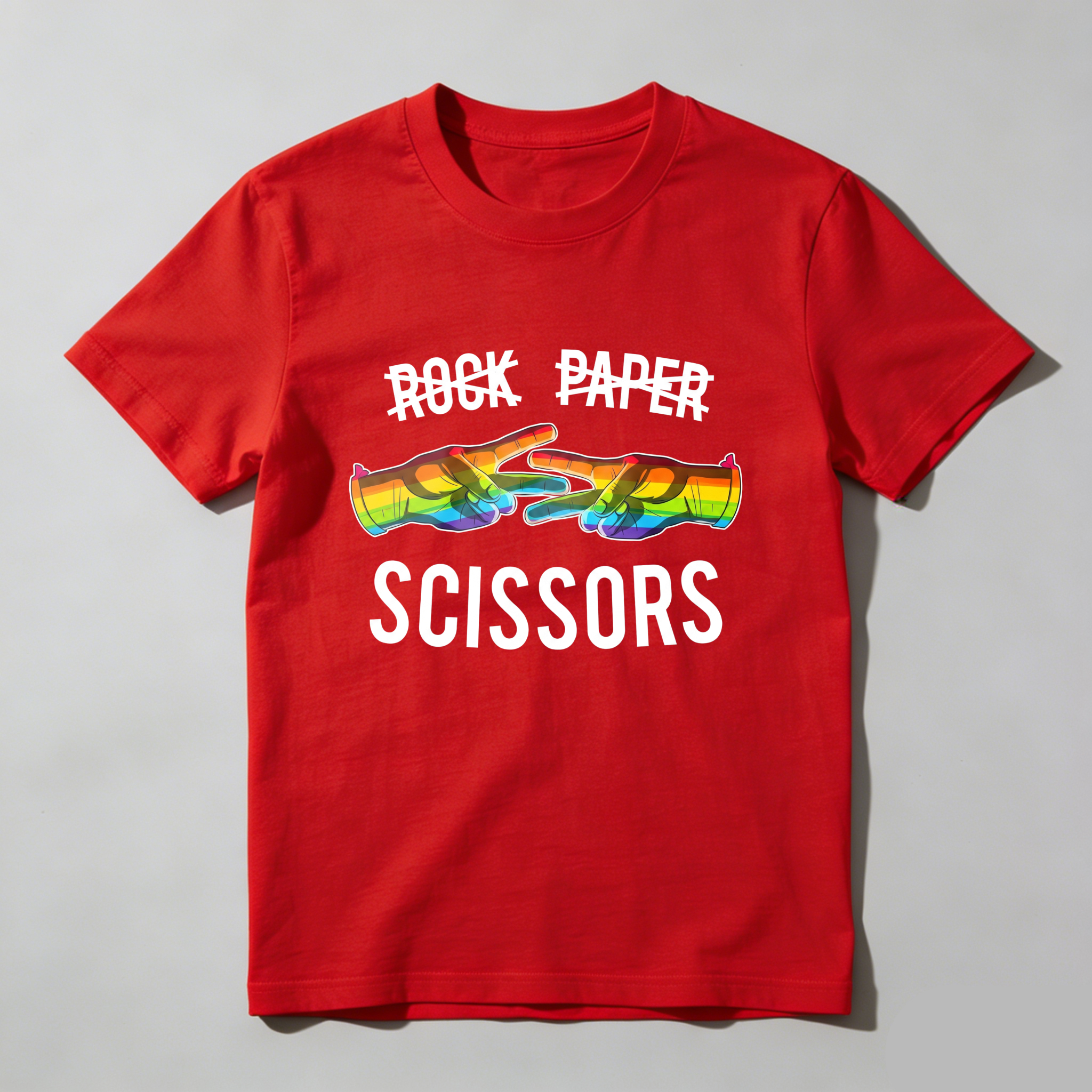 Casual, Men's T-Shirt, Rock Paper Scissors Rainbow Design, Everyday Wear, Gift For Friends