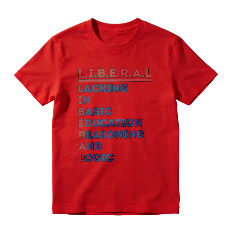 Men's L.I.B.E.R.A.L. Acrostic Graphic Print Cotton Short-Sleeve T-Shirt, Political Satire Casual Streetwear Round Neck Menswear Top