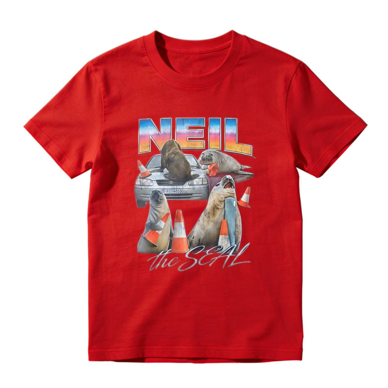 Neil The Seal Funny Sea Lion Car Traffic Cones Retro Vintage Graphic T-shirt