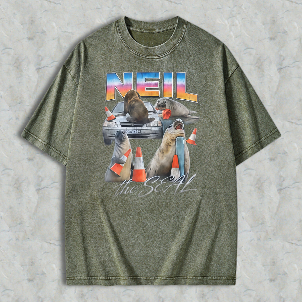 Neil The Seal Funny Sea Lion Car Traffic Cones Vintage Washed T-shirt
