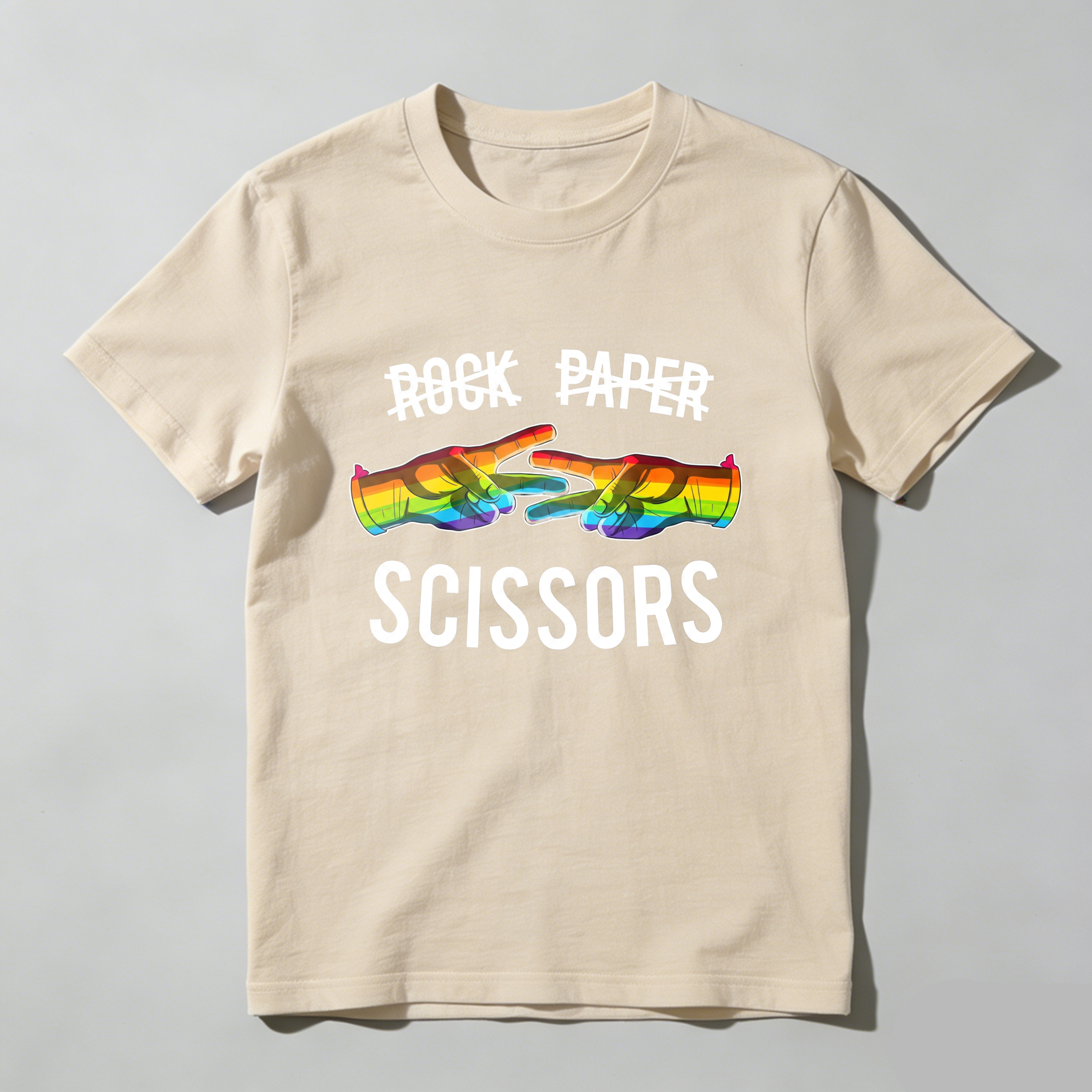 Casual, Men's T-Shirt, Rock Paper Scissors Rainbow Design, Everyday Wear, Gift For Friends