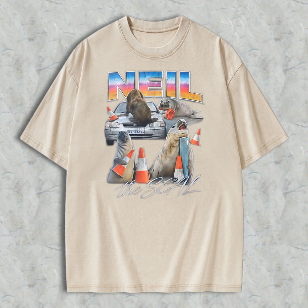 Neil The Seal Funny Sea Lion Car Traffic Cones Vintage Washed T-shirt