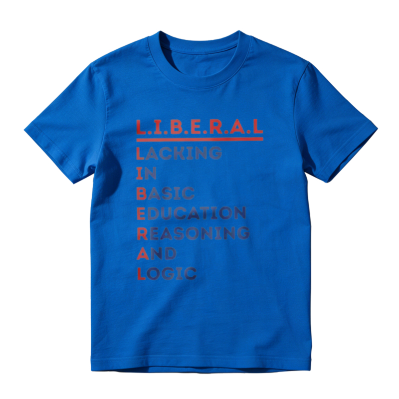 Men's L.I.B.E.R.A.L. Acrostic Graphic Print Cotton Short-Sleeve T-Shirt, Political Satire Casual Streetwear Round Neck Menswear Top