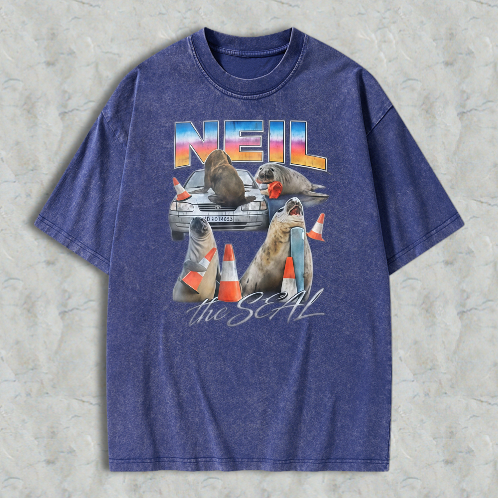 Neil The Seal Funny Sea Lion Car Traffic Cones Vintage Washed T-shirt