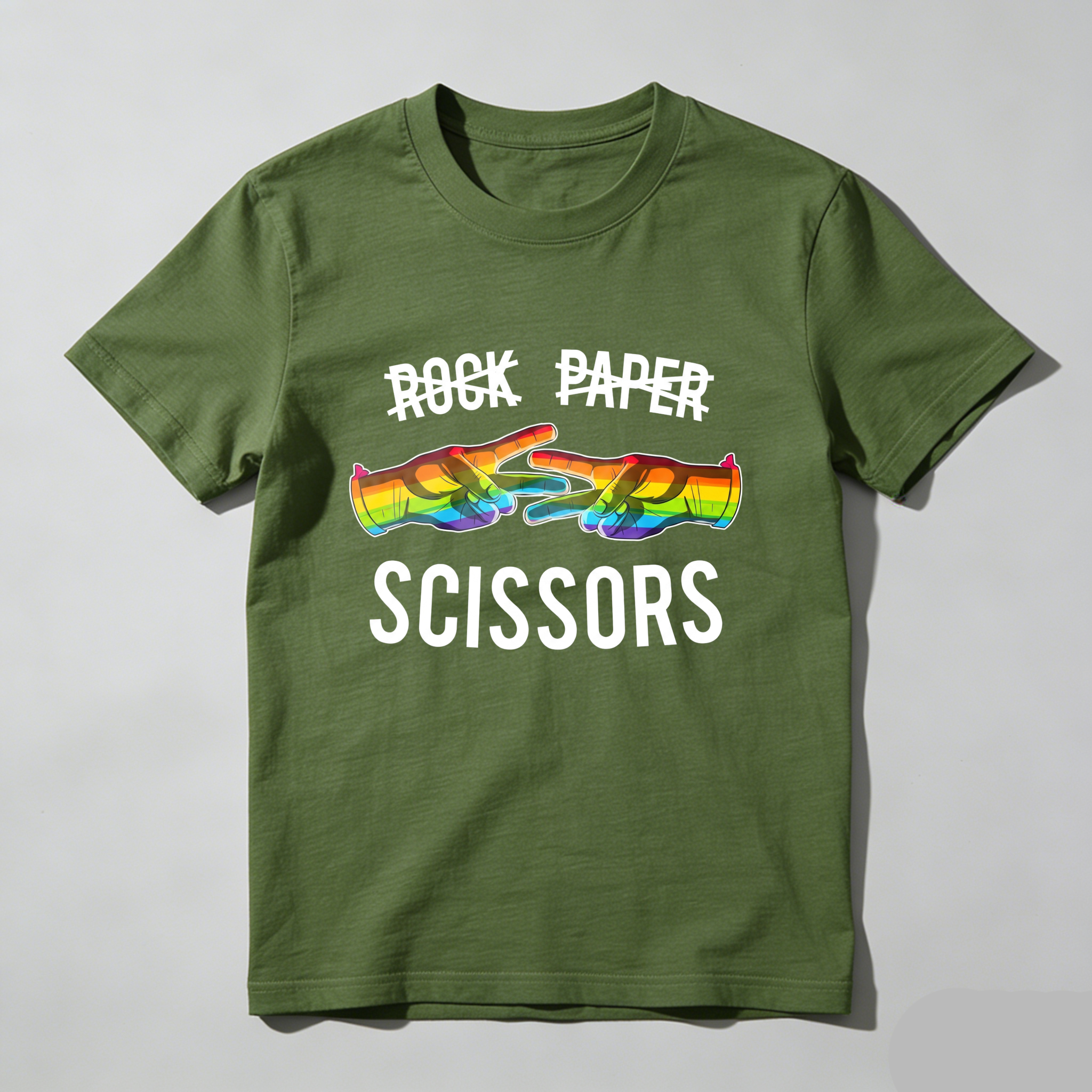 Casual, Men's T-Shirt, Rock Paper Scissors Rainbow Design, Everyday Wear, Gift For Friends