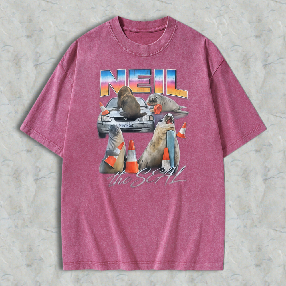 Neil The Seal Funny Sea Lion Car Traffic Cones Vintage Washed T-shirt
