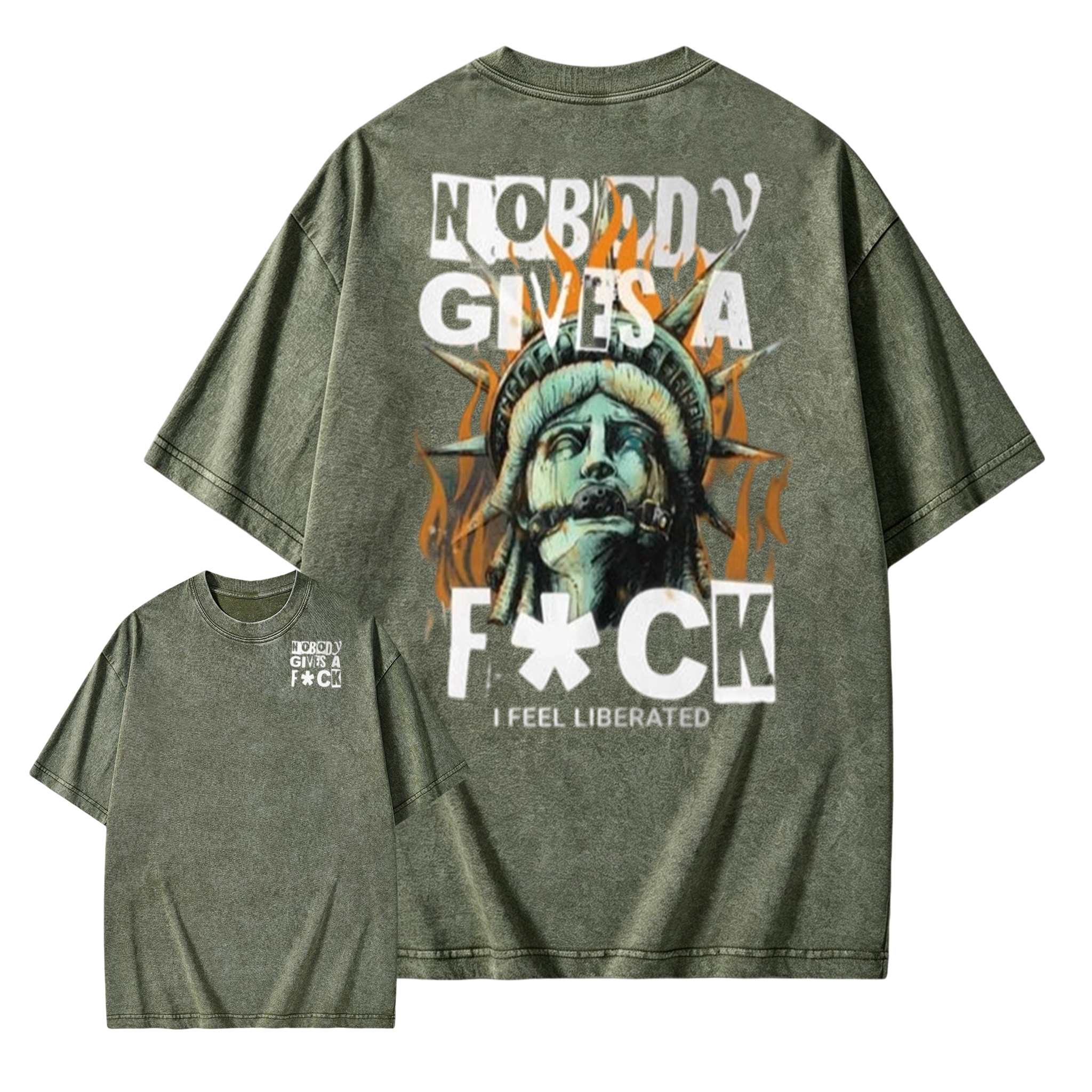Edgy Statue of Liberty Graphic Tee: Punk Grunge Oversized Shirt Washed T-shirt