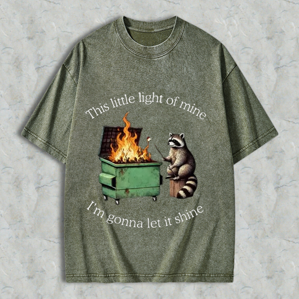 This Little light of mine I'm gonna let it shine Raccoon  Oversize Unisex Washed T-Shirt